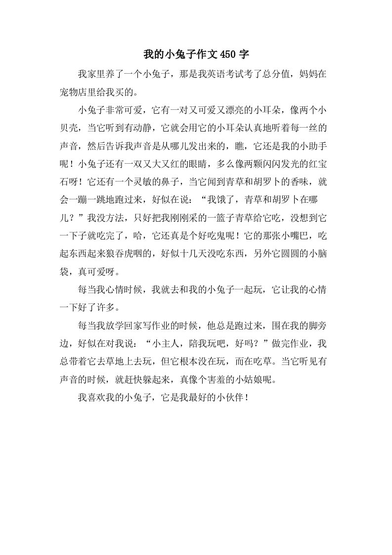 我的小兔子作文450字