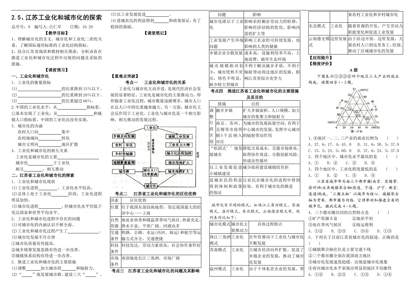 中图版地理必修3《中国江苏省工业化和城市化》