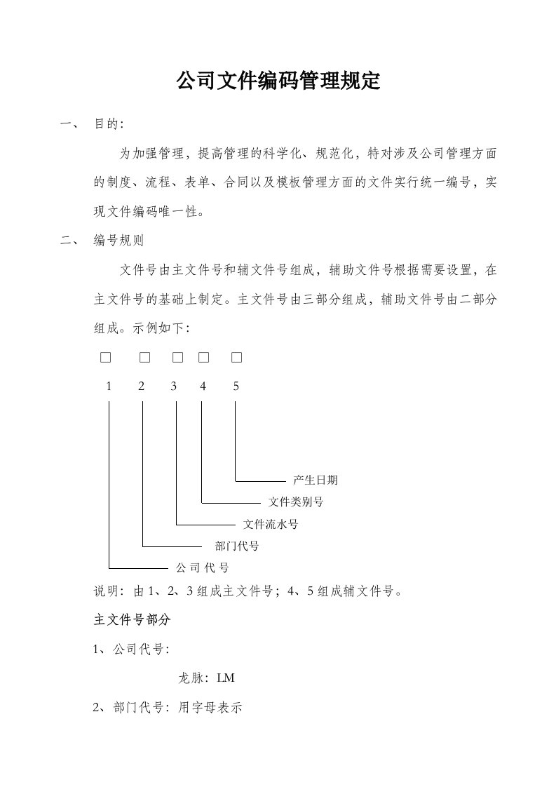 公司文件编码管理规定