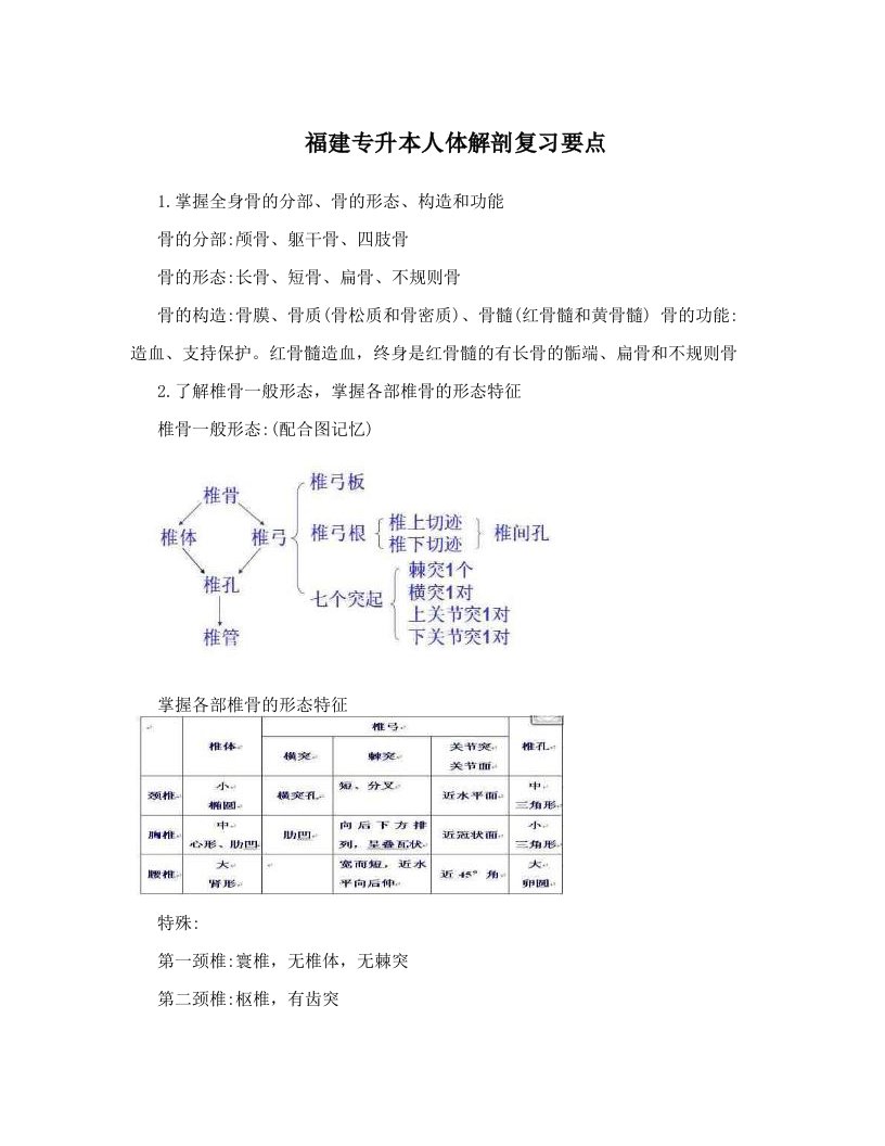 福建专升本人体解剖复习要点