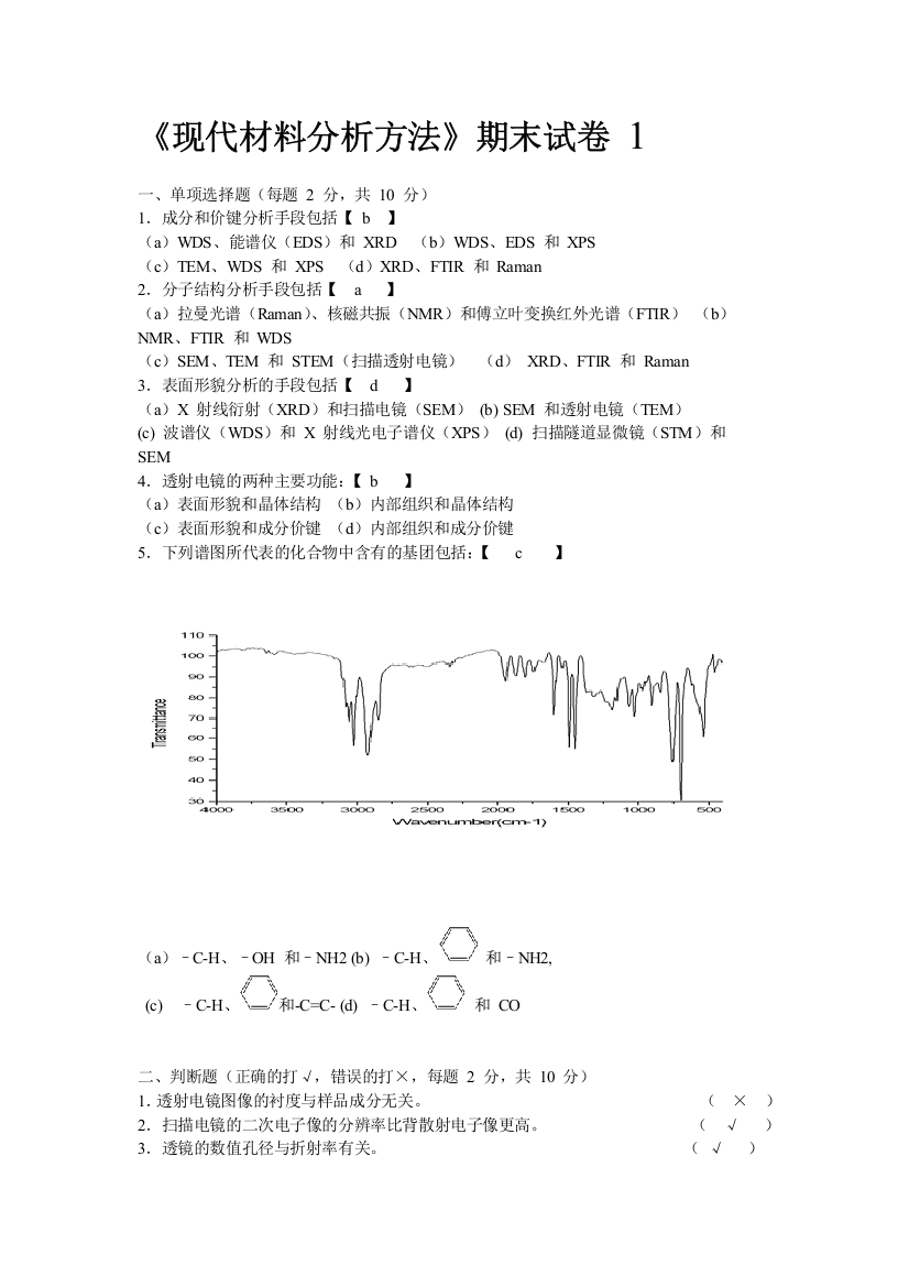 材料现代分析方法试题及答案1