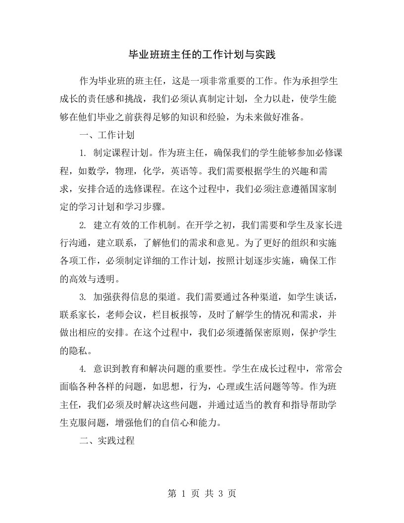 毕业班班主任的工作计划与实践