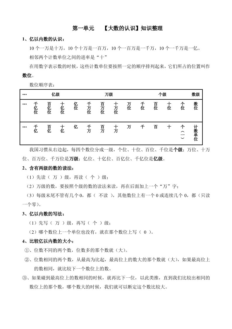 大数的认识知识点