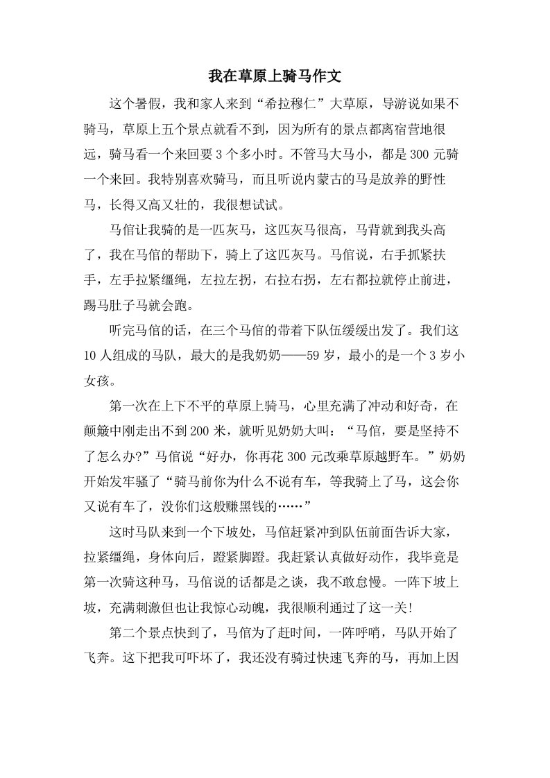 我在草原上骑马作文