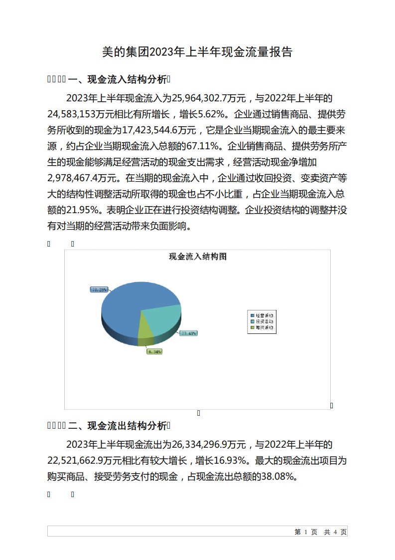 000333美的集团2023年上半年现金流量报告