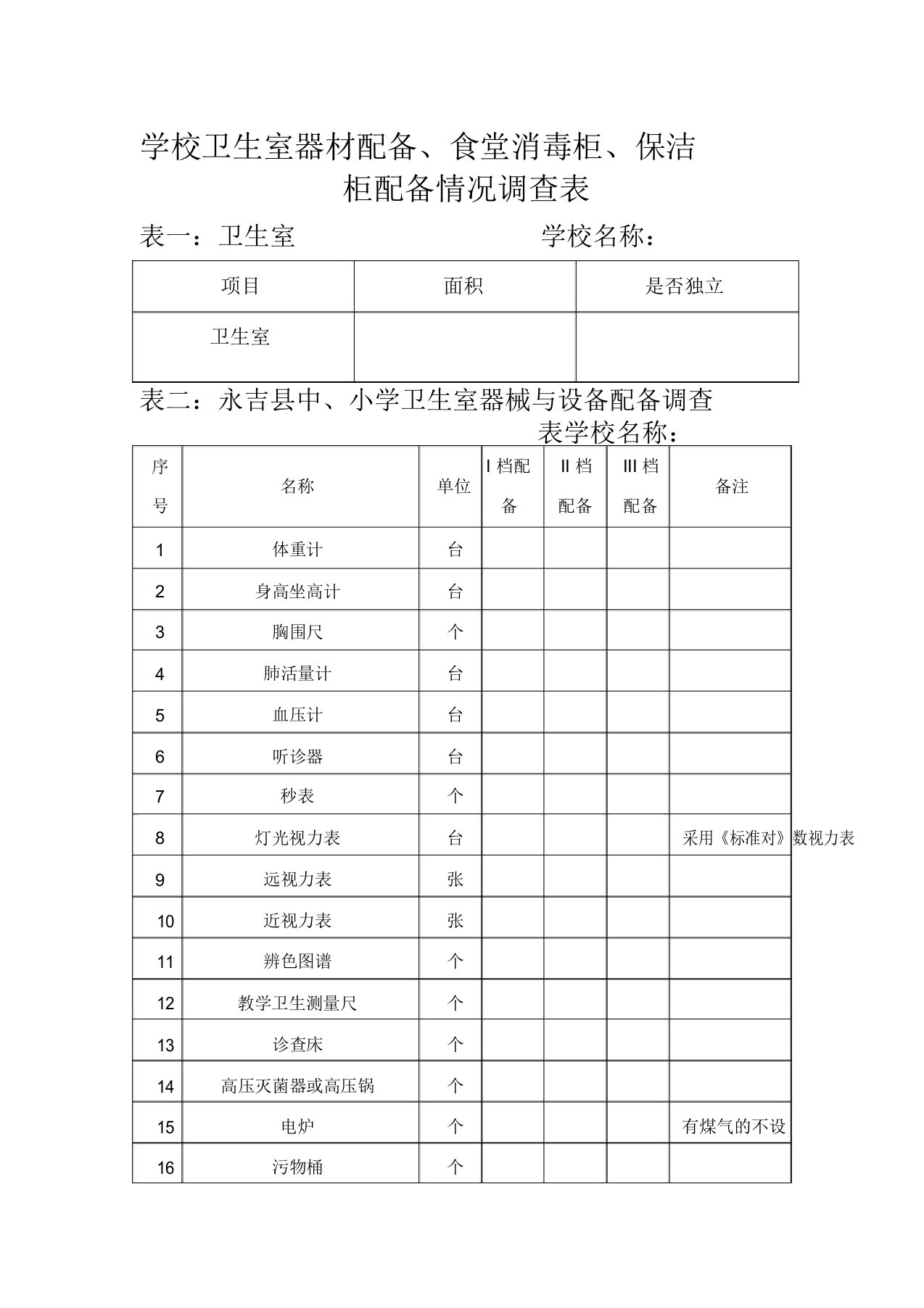 学校卫生室器材配备