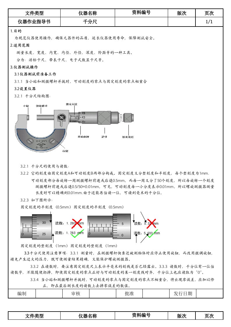 千分尺测量操作规范