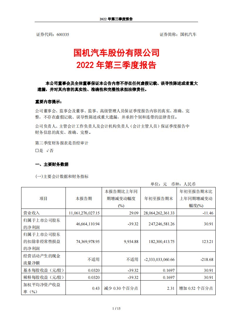 上交所-国机汽车2022年第三季度报告-20221026