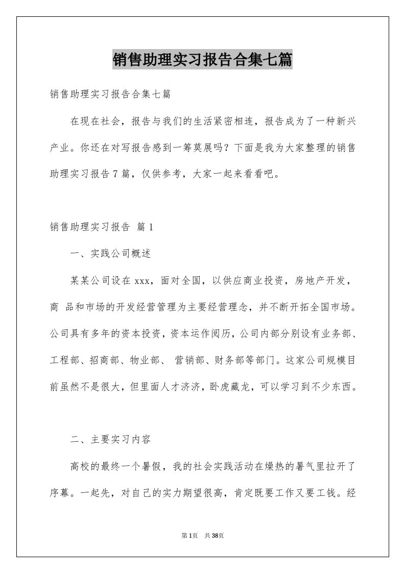 销售助理实习报告合集七篇