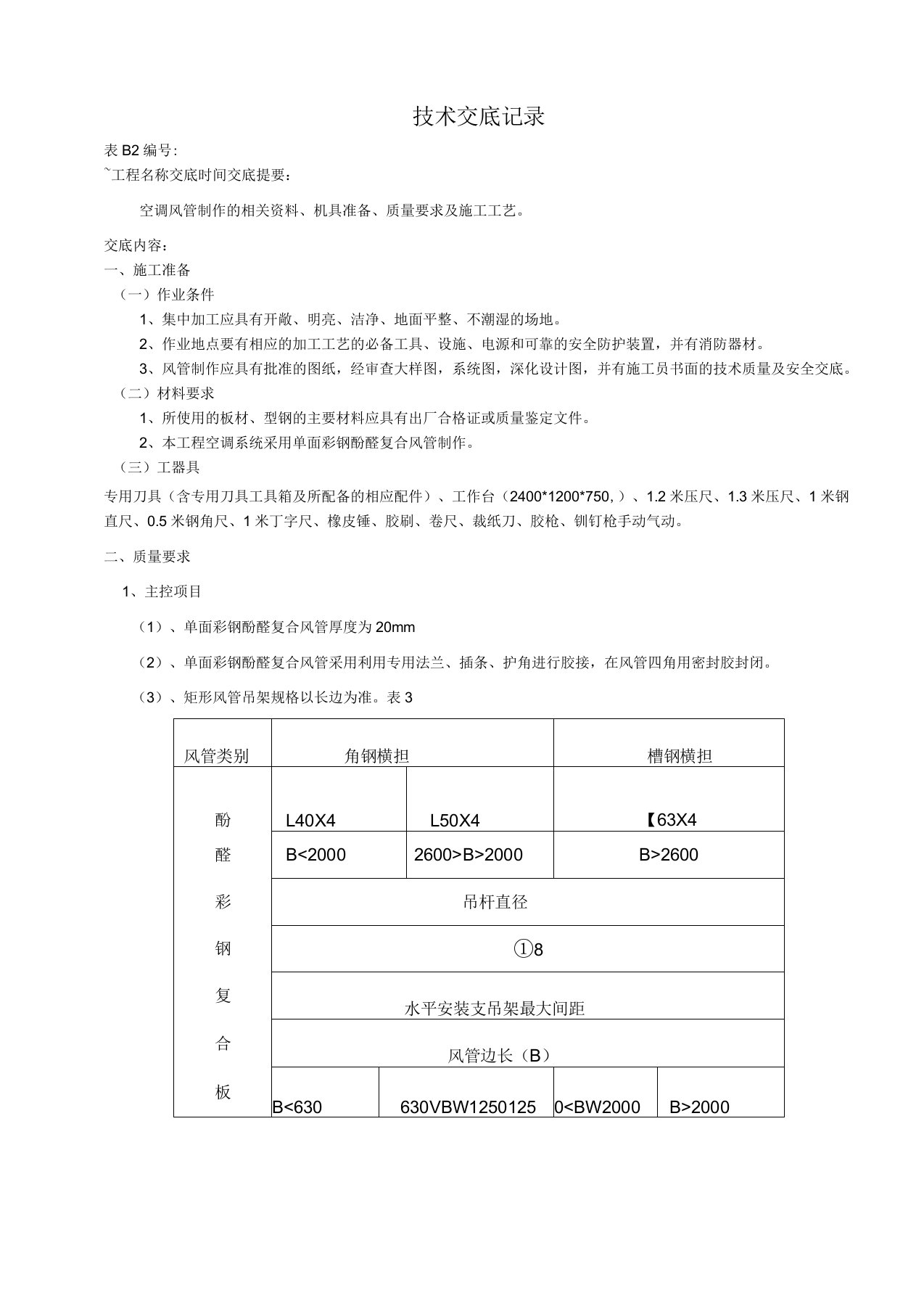 技术交底(酚醛风管制作)