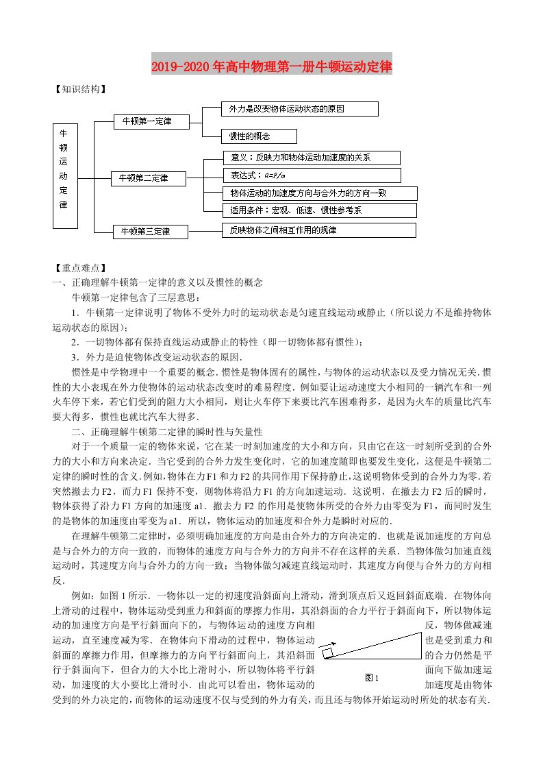 2019-2020年高中物理第一册牛顿运动定律