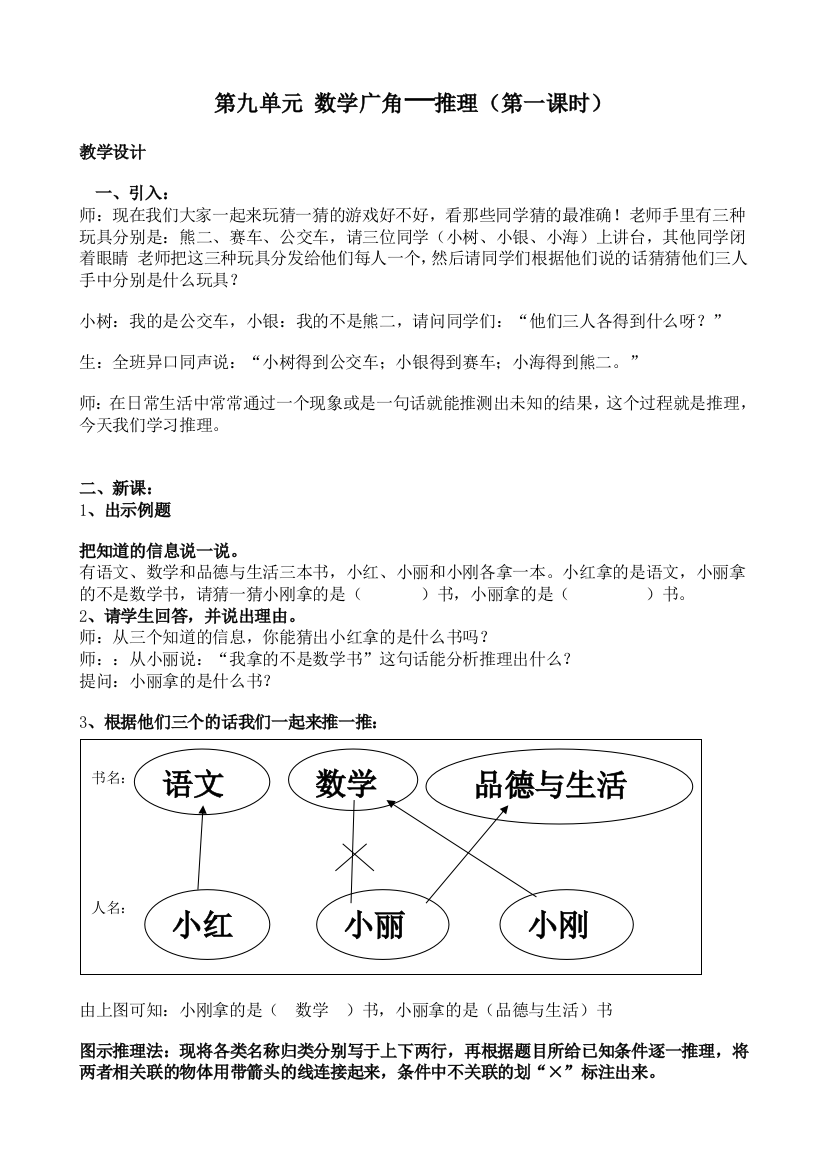 小学数学人教版二年级第九单元-数学广角——推理