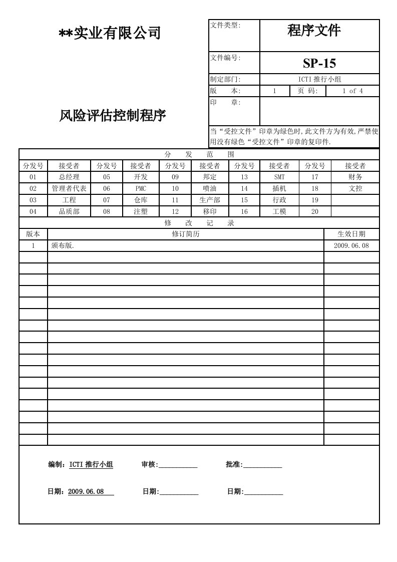 ICTI程序文件15新材料新工艺风险评估控制程序