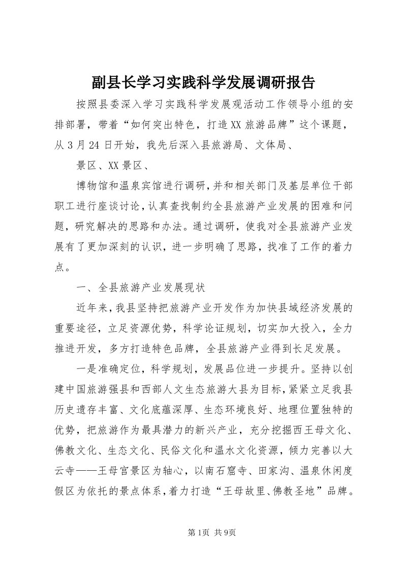 副县长学习实践科学发展调研报告