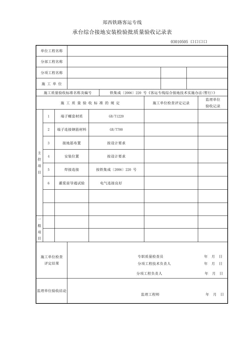 建筑资料-综合接地安装检验批