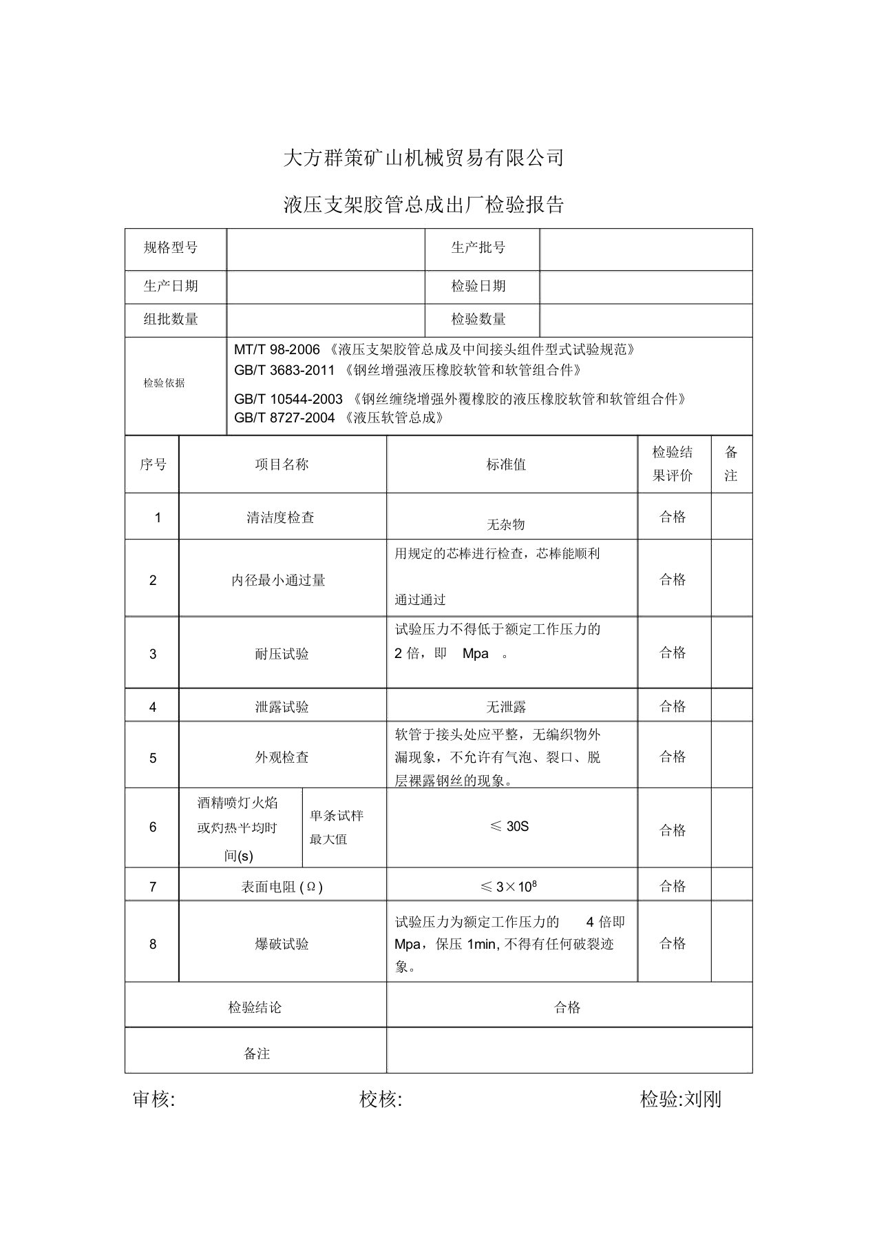 胶管出厂检验报告