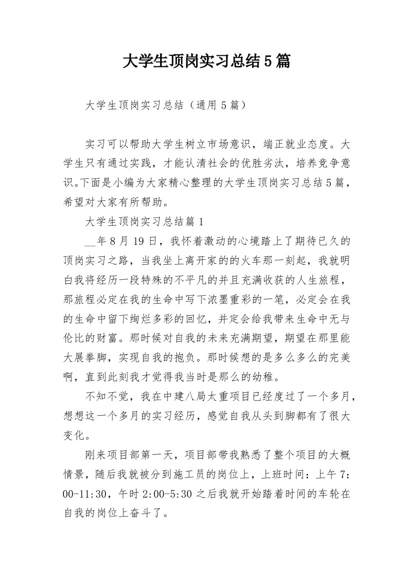 大学生顶岗实习总结5篇