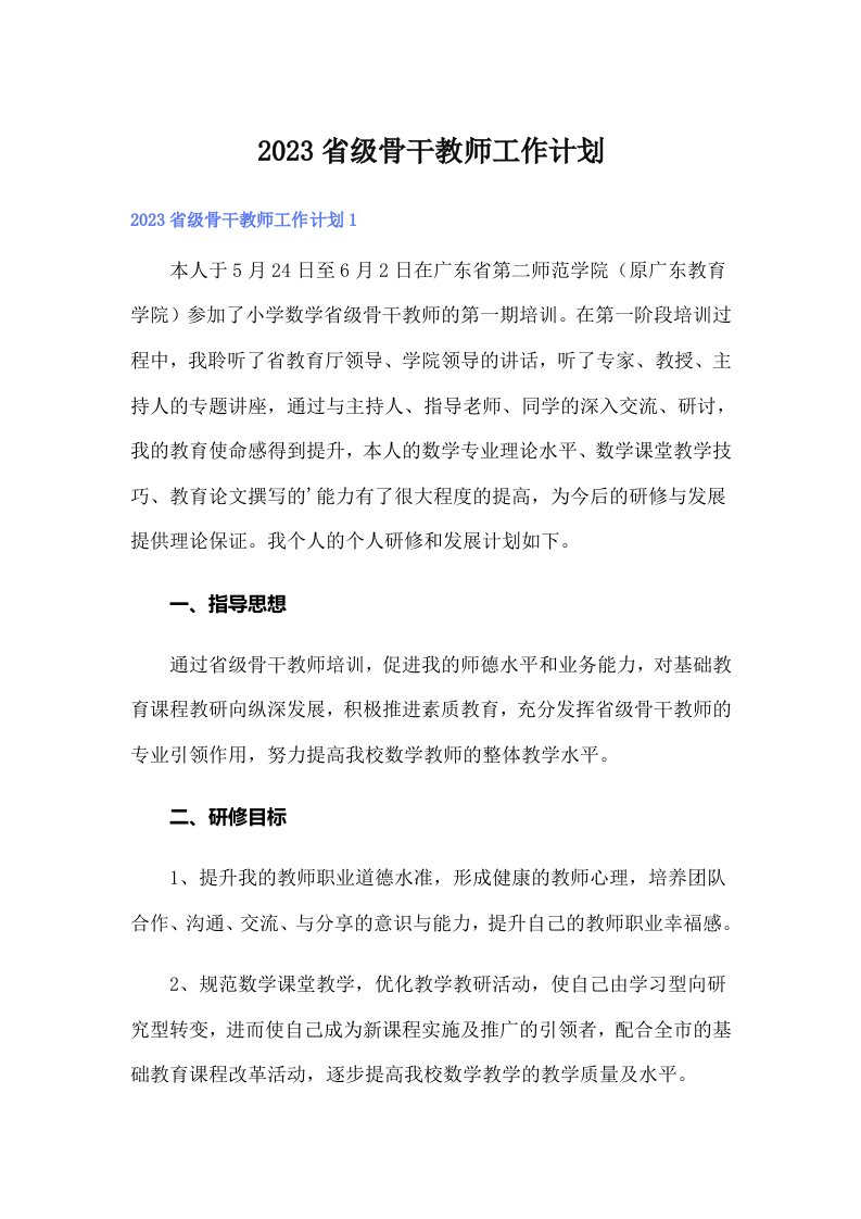 2023省级骨干教师工作计划