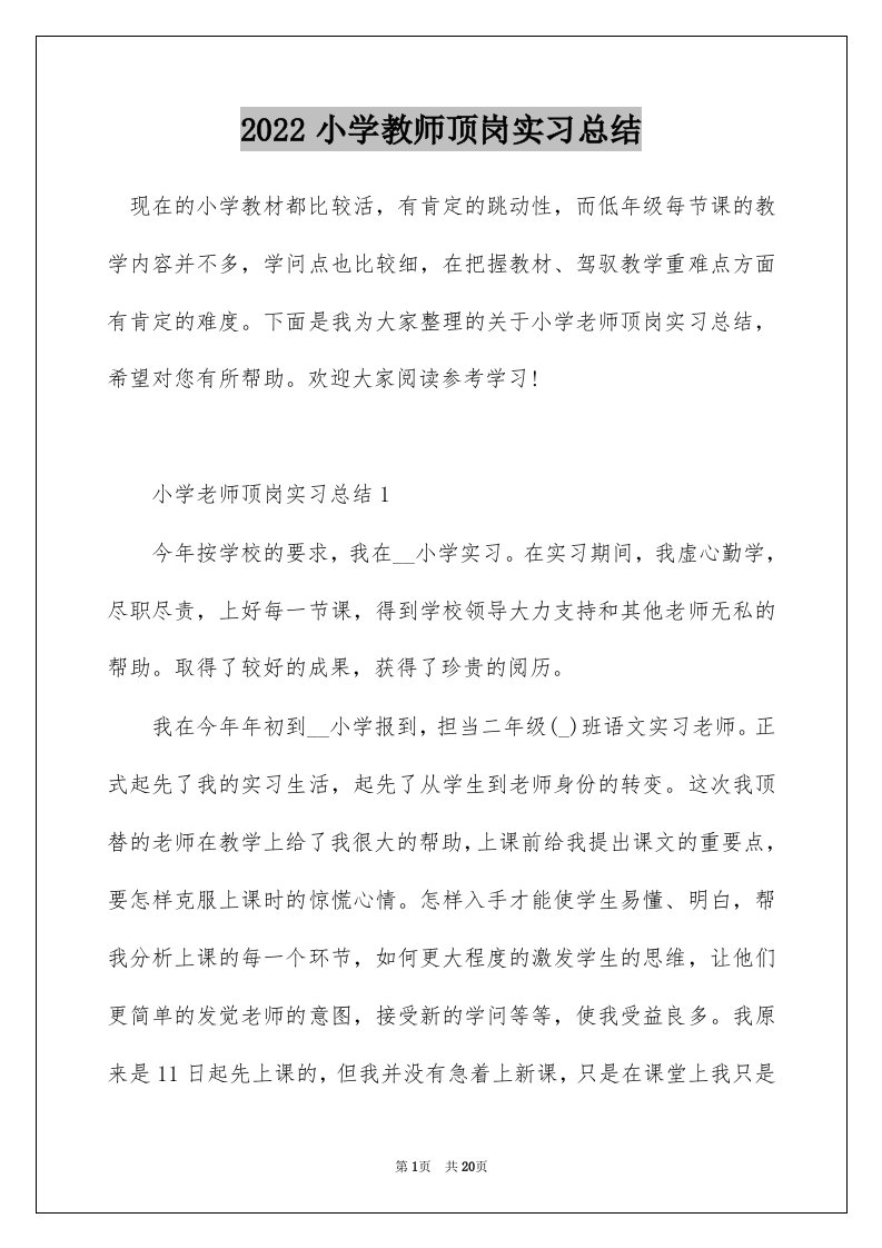 2022小学教师顶岗实习总结