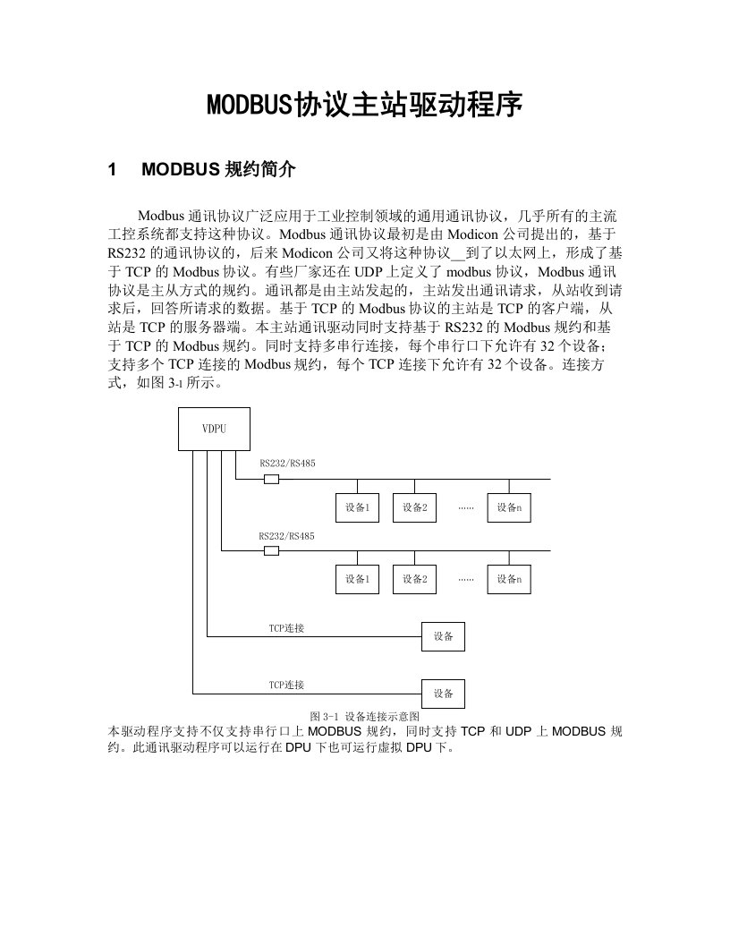 MODBUS协议主站驱动程序