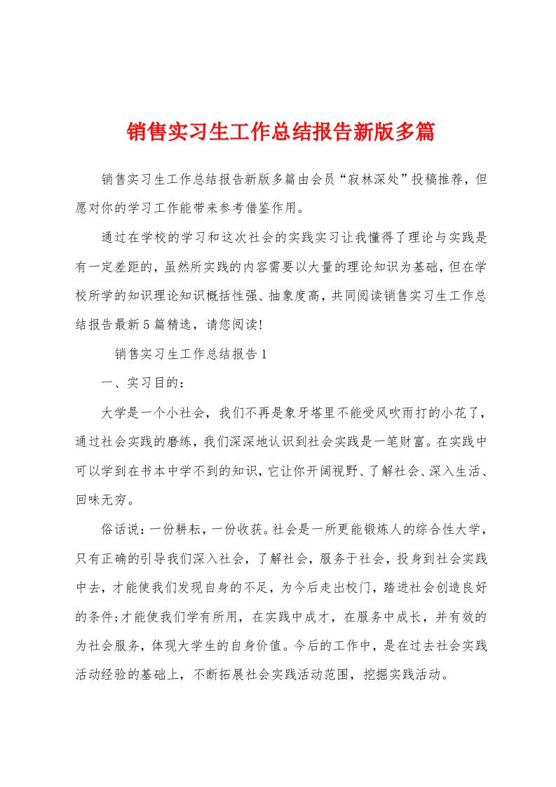 销售实习生工作总结报告新版多篇