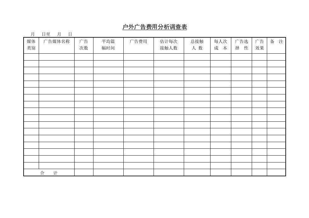 户外广告费用分析调查表