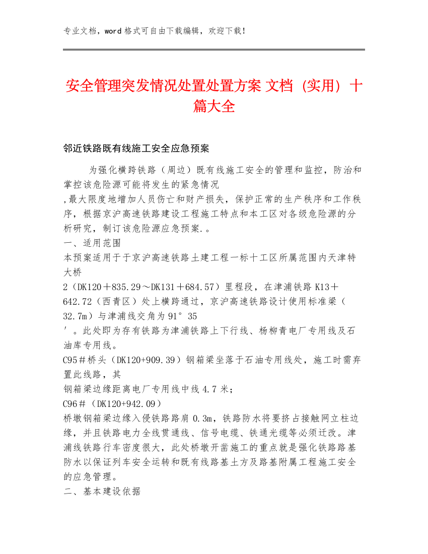 安全管理突发情况处置处置方案