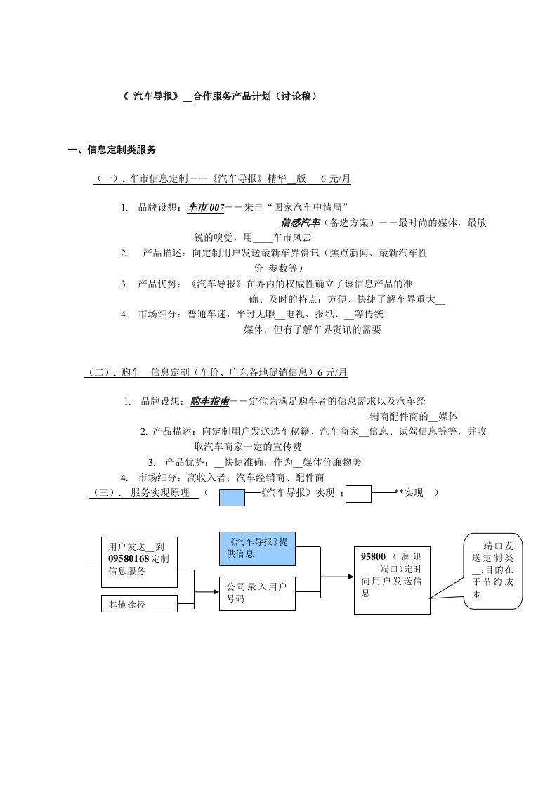 《汽车导报》短信合作服务产品计划