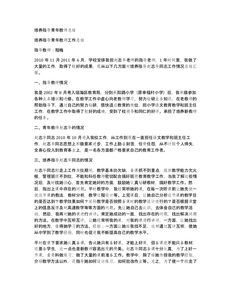 培养指导青年教师总结