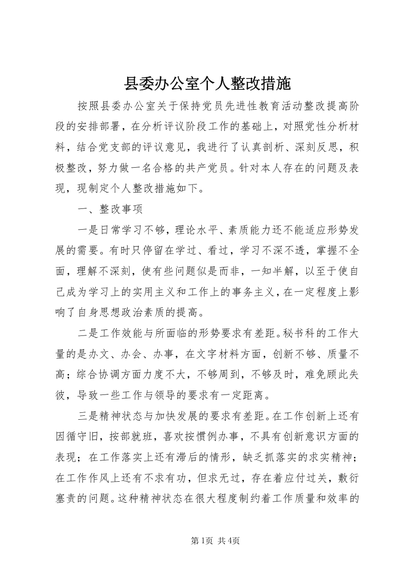 县委办公室个人整改措施