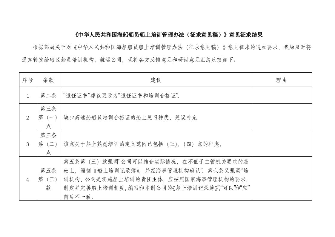 《中华人民共和国海船船员船上培训管理办法（征求意见稿）