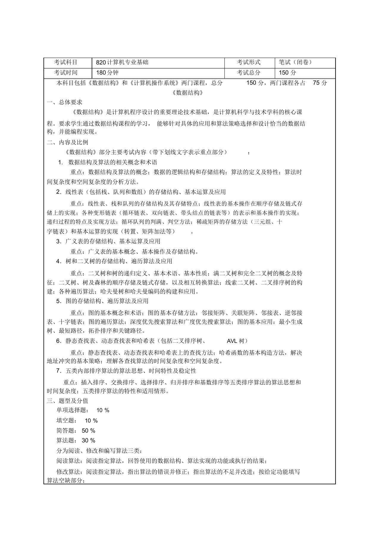 电子科技大学820计算机基础考试大纲