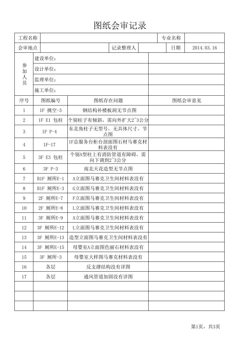 图纸会审记录表-装饰工程