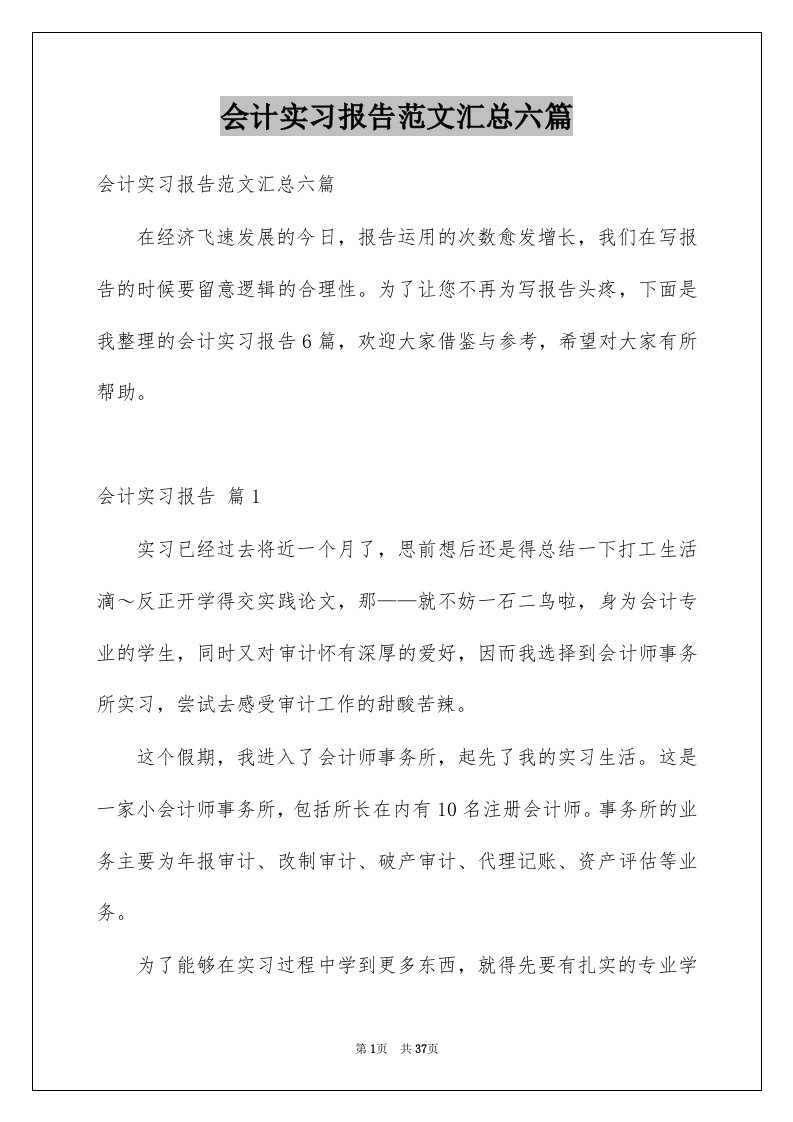 会计实习报告范文汇总六篇