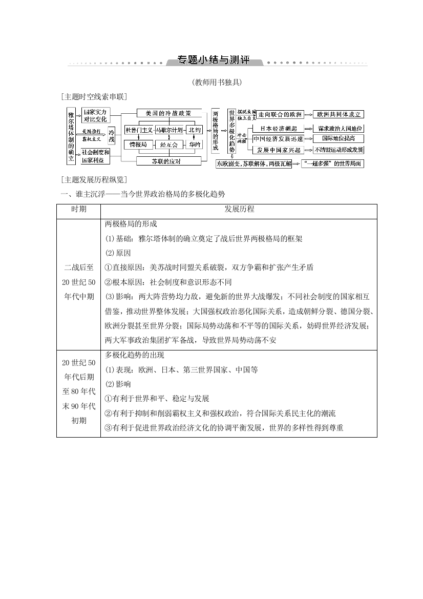 2018秋人民版高中历史必修一同步学案：专题9