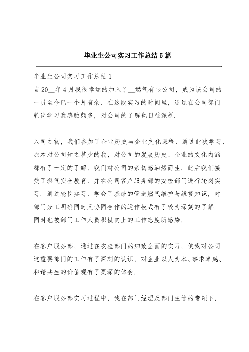 毕业生公司实习工作总结5篇