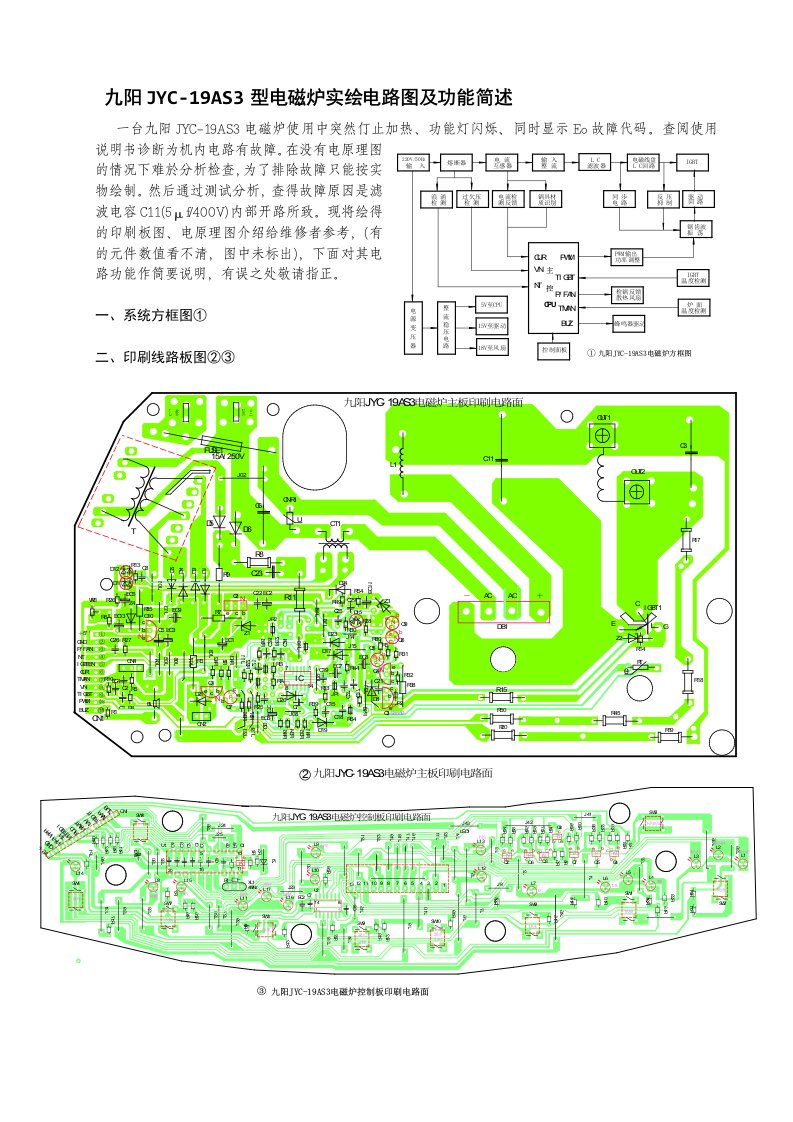 九阳JYC-19AS3电磁炉实绘电路图及功能简述