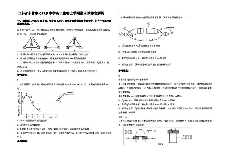 山东省东营市刁口乡中学高二生物上学期期末试卷含解析