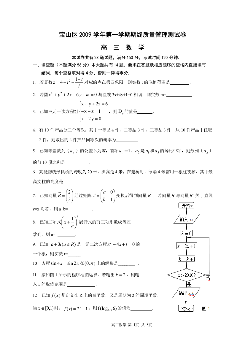 【小学中学教育精选】上海市宝山区2010届高三上学期期末考试