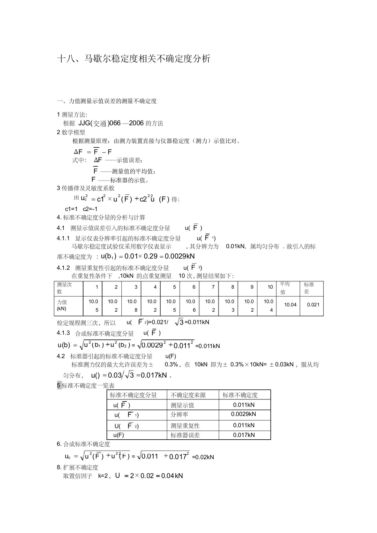 18马歇尔稳定度相关不确定度分析