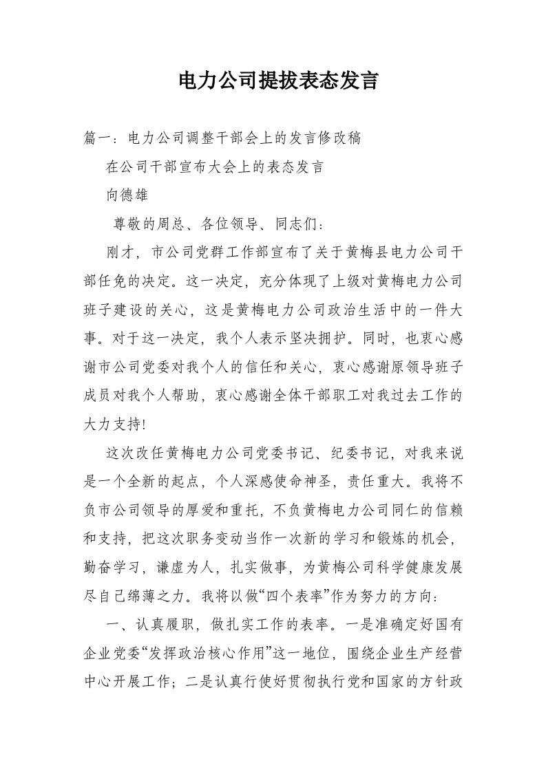 电力公司提拔表态发言