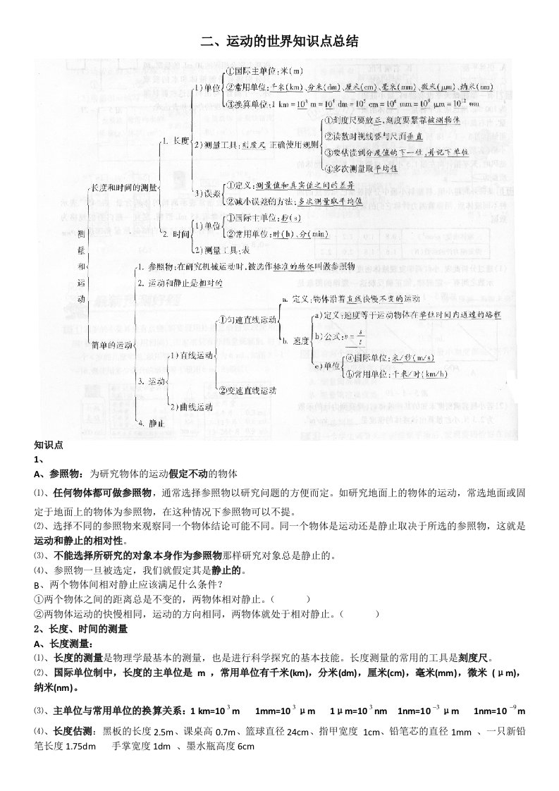 初二物理二运动的世界知识点