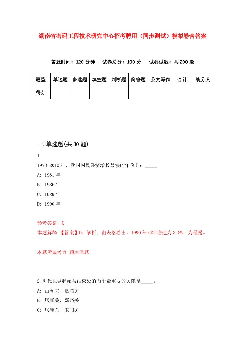 湖南省密码工程技术研究中心招考聘用同步测试模拟卷含答案8