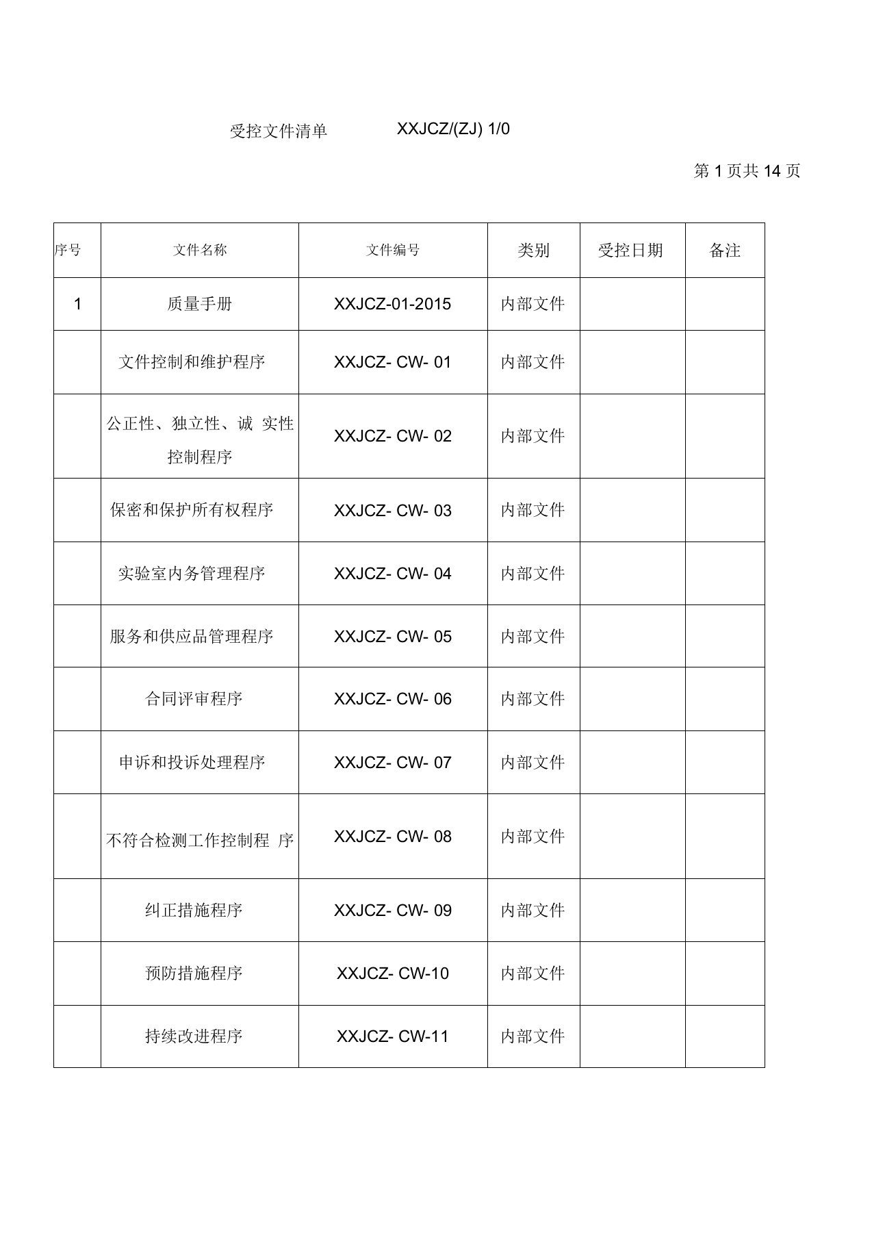 机动车检测机构受控文件清单