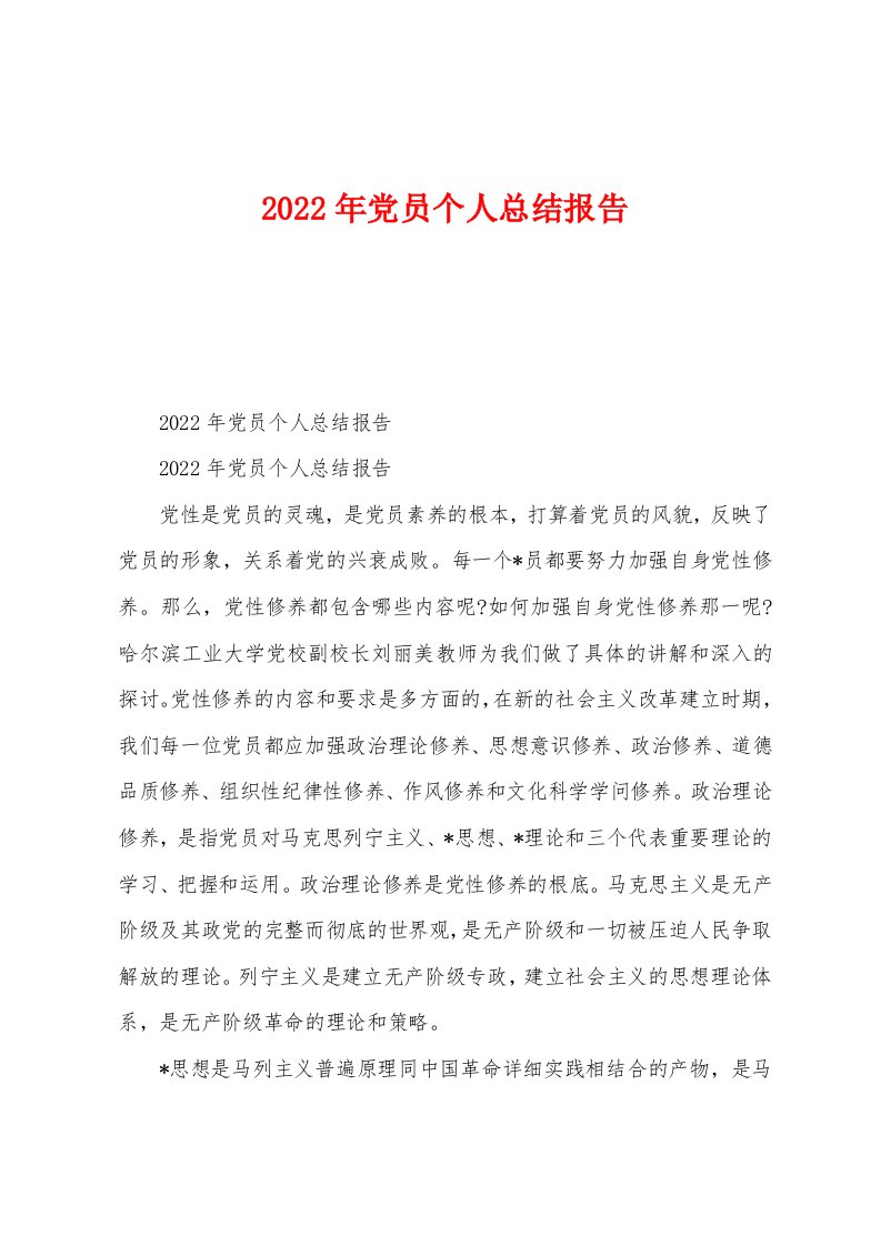 2022年党员个人总结报告