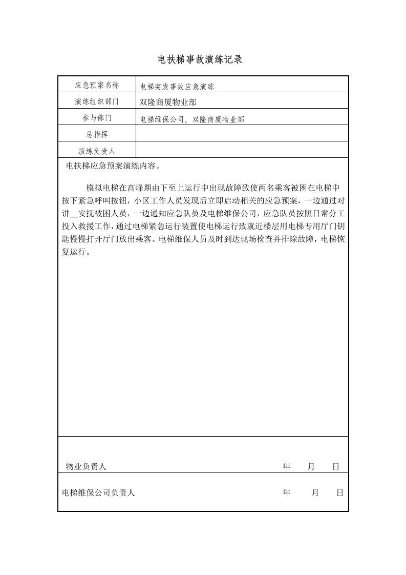 电扶梯事故演练记录