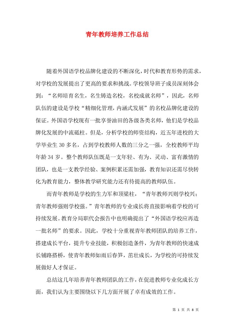 青年教师培养工作总结