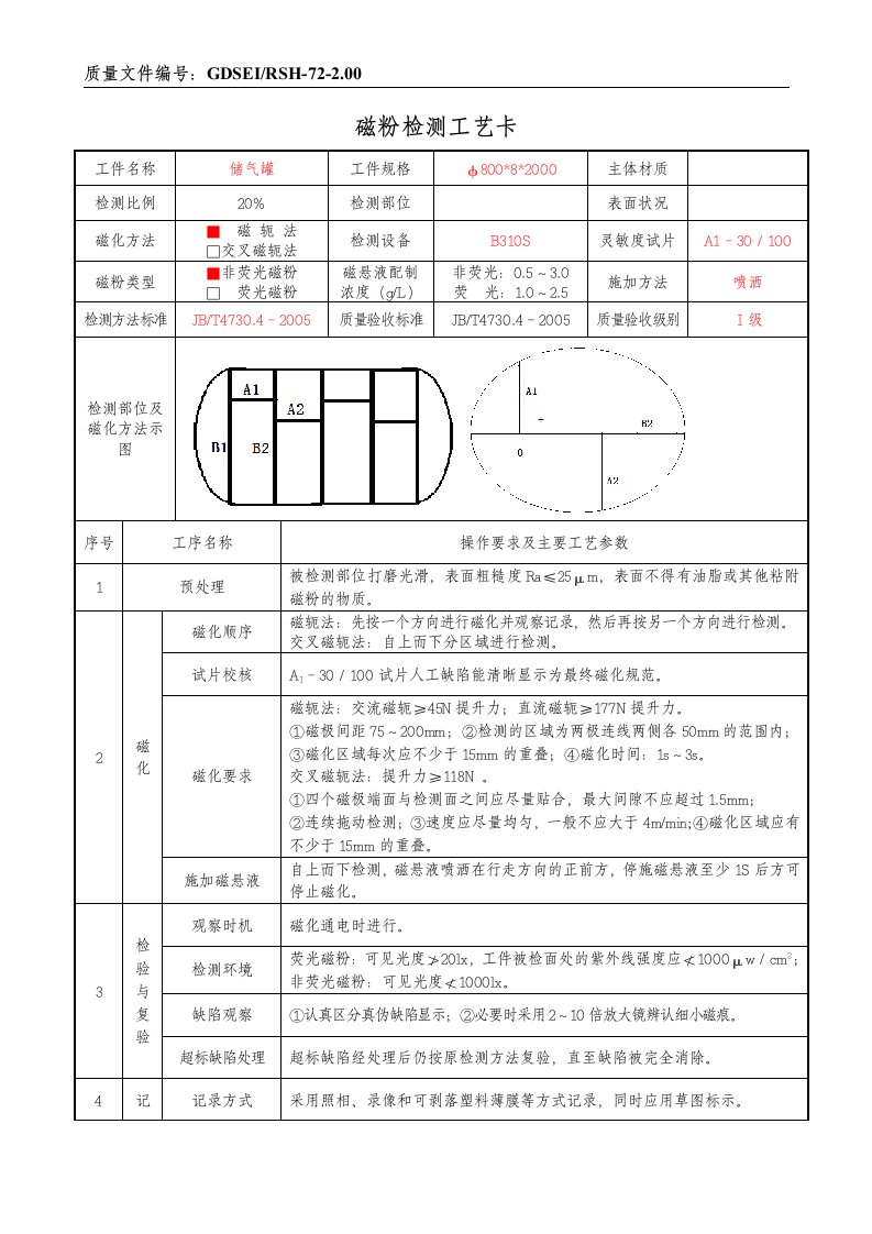 磁粉检测工艺卡