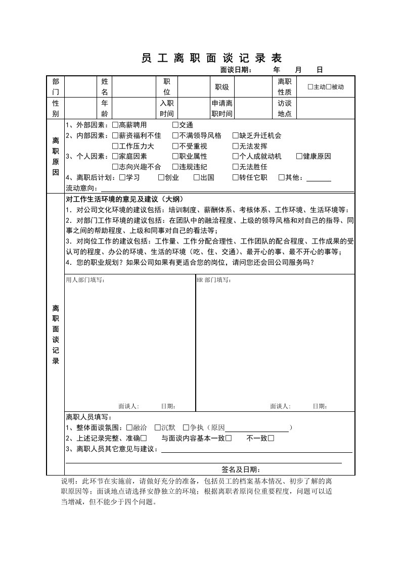 建筑资料-员工离职面谈记录