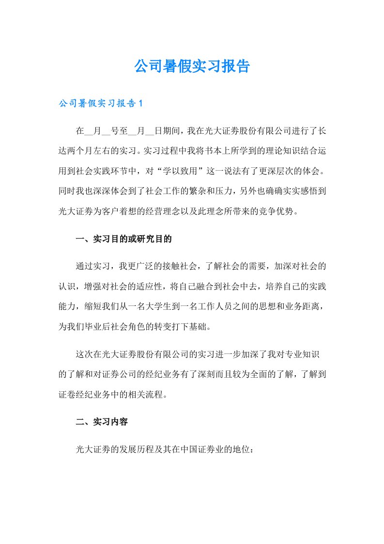 公司暑假实习报告